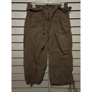 HM Womens Brown Cargo Capri Pants Ruched Side Drawstring Hem Size 6 Y2K Gorpcore